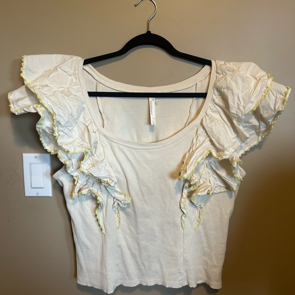 Anthropologie Cream Ruffled Blouse